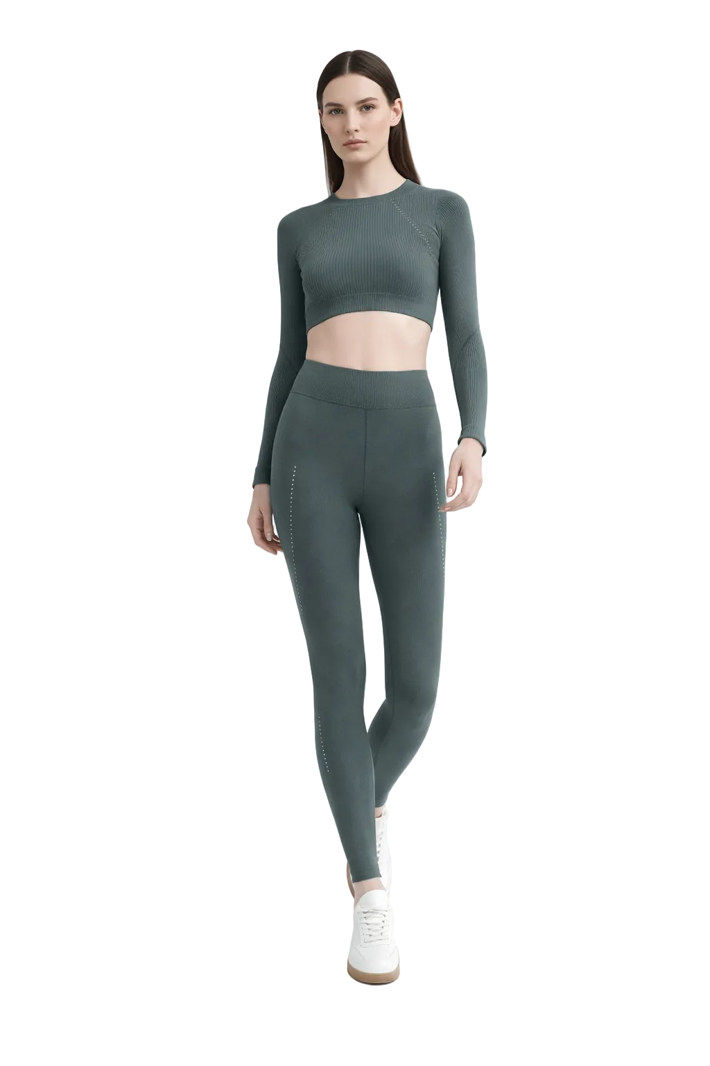 Geripptes zweiteiliges Set mit Crop-Top und Leggings